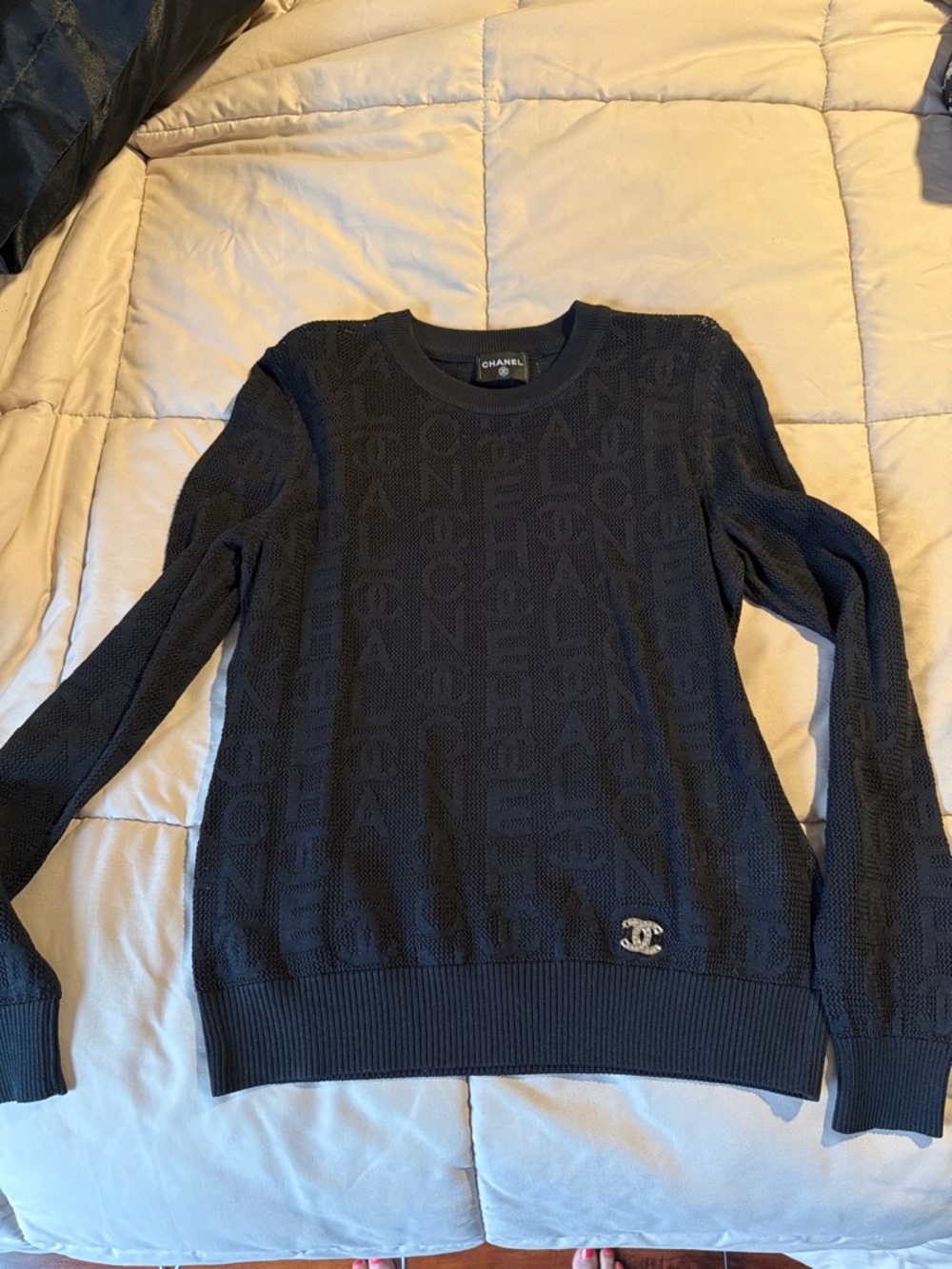 CHANEL Men's Black Crewneck Logo Knit Sweater